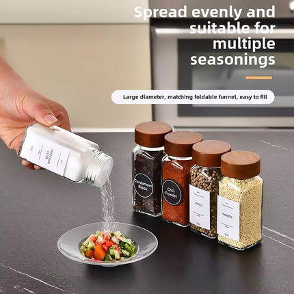 6PCS Glass Spice Jars with Wooden Lids and Labels for Kitchen Pantry Storage Use