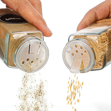 6PCS Glass Spice Jars with Wooden Lids and Labels for Kitchen Pantry Storage Use
