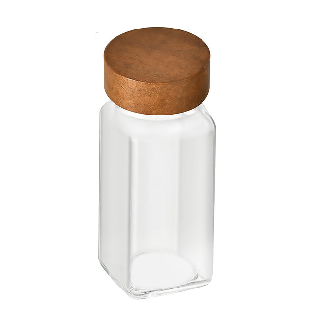 6PCS Glass Spice Jars with Wooden Lids and Labels for Kitchen Pantry Storage Use