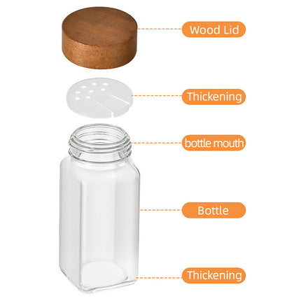 6PCS Glass Spice Jars with Wooden Lids and Labels for Kitchen Pantry Storage Use