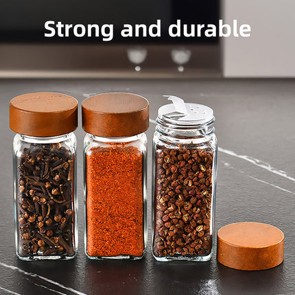 6PCS Glass Spice Jars with Wooden Lids and Labels for Kitchen Pantry Storage Use