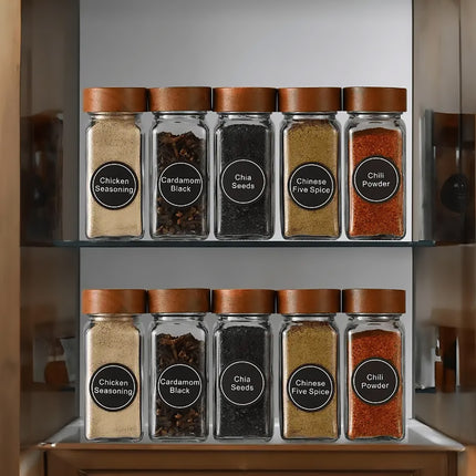 6PCS Glass Spice Jars with Wooden Lids and Labels for Kitchen Pantry Storage Use