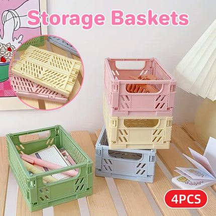 4PCS Collapsible Plastic Storage Box Desktop Organizer Basket Storage Container