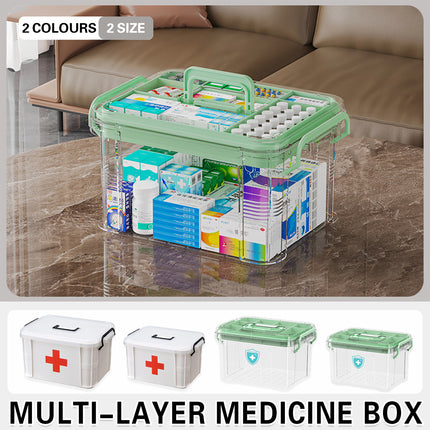 Medicine Storage Box Transparent Multi Layer First Aid 2 Sizes 2 Colours