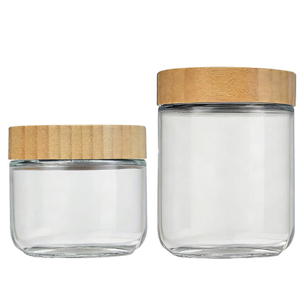 4PCS Glass Storage Jars 300/500ml with Bamboo Lids Clear for Kitchen Pantry