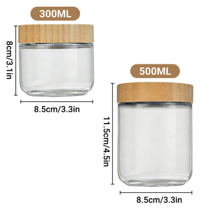4PCS Glass Storage Jars 300/500ml with Bamboo Lids Clear for Kitchen Pantry