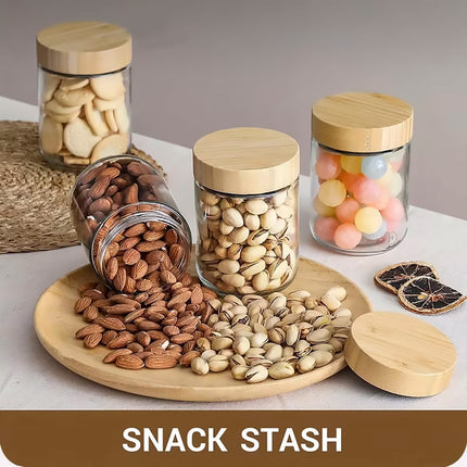 4PCS Glass Storage Jars 300/500ml with Bamboo Lids Clear for Kitchen Pantry