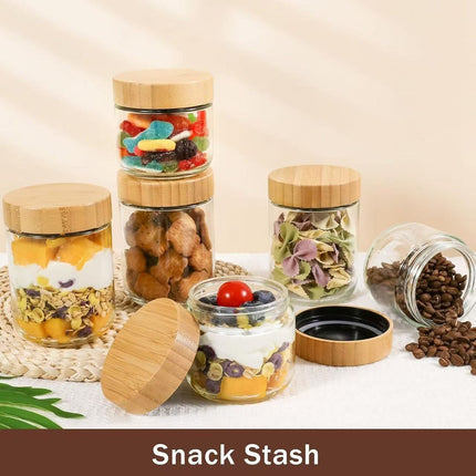 4PCS Glass Storage Jars 300/500ml with Bamboo Lids Clear for Kitchen Pantry