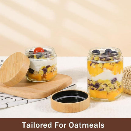 4PCS Glass Storage Jars 300/500ml with Bamboo Lids Clear for Kitchen Pantry