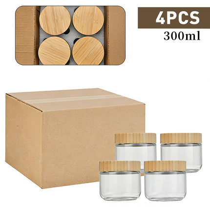 4PCS Glass Storage Jars 300/500ml with Bamboo Lids Clear for Kitchen Pantry