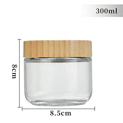 4PCS Glass Storage Jars 300/500ml with Bamboo Lids Clear for Kitchen Pantry