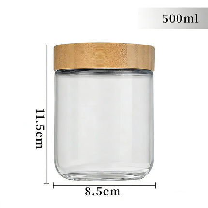 4PCS Glass Storage Jars 300/500ml with Bamboo Lids Clear for Kitchen Pantry