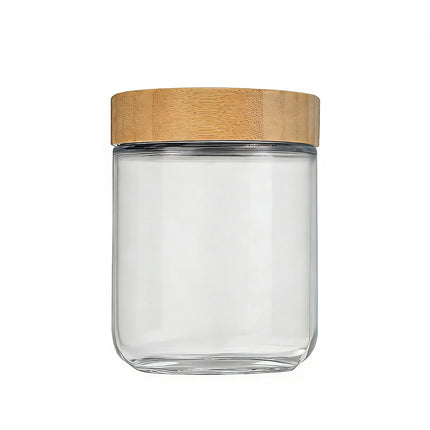 4PCS Glass Storage Jars 300/500ml with Bamboo Lids Clear for Kitchen Pantry