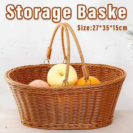 Portable Picnic Basket Imitation Rattan Storage Basket for Carrying and Picking
