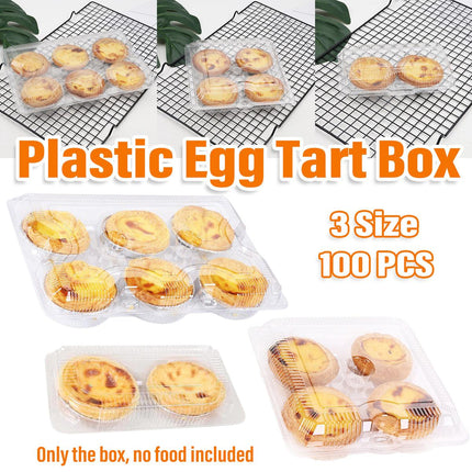 100PCS Transparent Plastic Egg Tart Box Disposable Bakery Packing Container