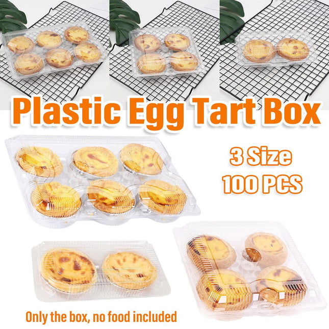 100PCS Transparent Plastic Egg Tart Box Disposable Bakery Packing Container