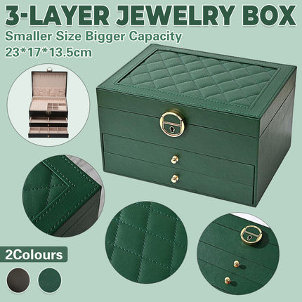 Jewelry Organizer Box 3 Layer leather Storage Case for Rings Earrings Necklaces