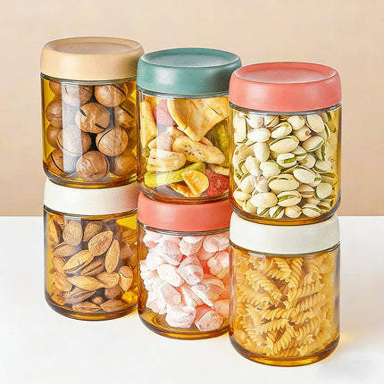 6PCS Glass Storage Can with Lids 16Oz Clear Leak-Proof for Kitchen Pantry Use