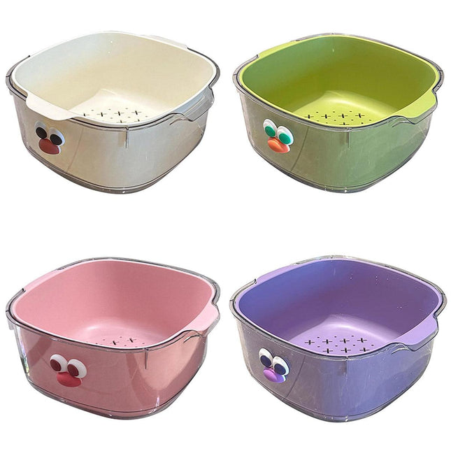 2 in 1 Cute Double Draining Fruit Basket Dishwashing Colander for Household