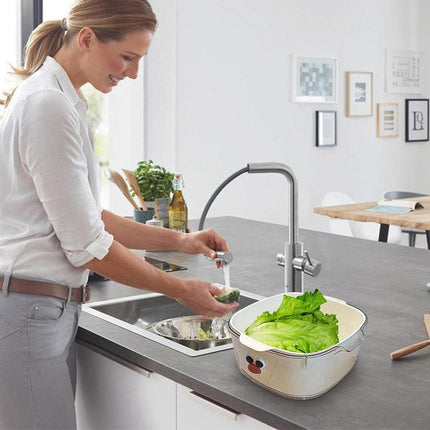 2 in 1 Cute Double Draining Fruit Basket Dishwashing Colander for Household