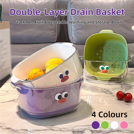2 in 1 Cute Double Draining Fruit Basket Dishwashing Colander for Household