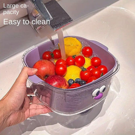 2 in 1 Cute Double Draining Fruit Basket Dishwashing Colander for Household