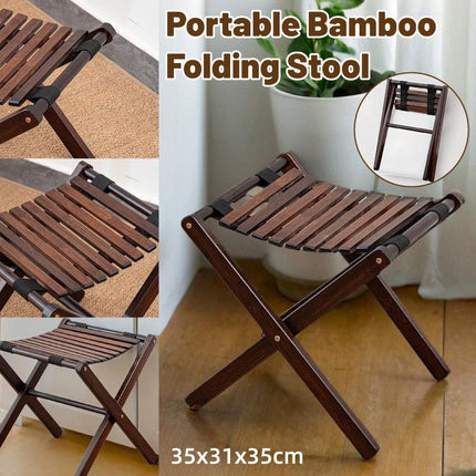 Foldable Bamboo Wooden Stool Small Portable Camping Fishing Seat Outdoor Bench