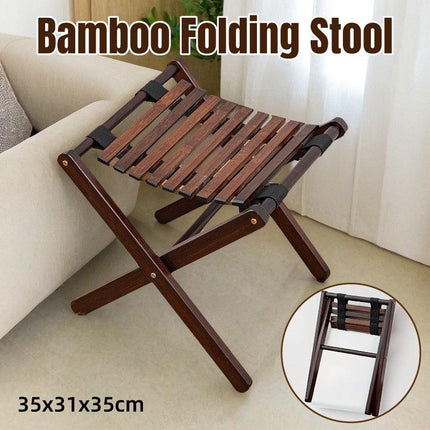 Foldable Bamboo Wooden Stool Small Portable Camping Fishing Seat Outdoor Bench
