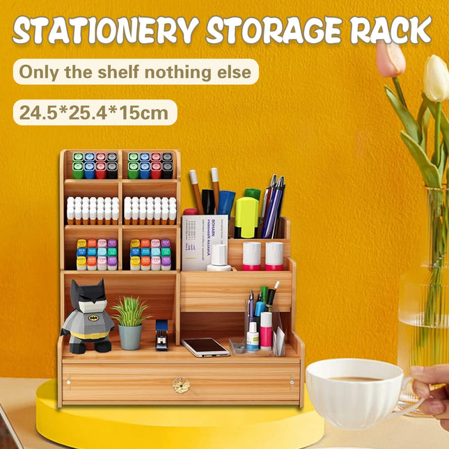 Desktop Office Organizer Large Storage Box Pen Holder Grid Rack Stationery