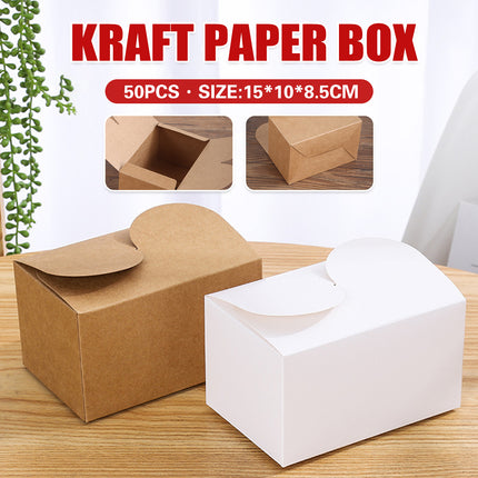 50PCS Foldable Gift Paper Boxes 15x10x8.5cm Khaki White for Party Wedding Use