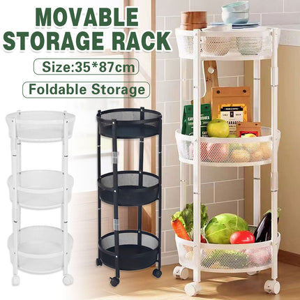 Foldable 3 Tier Rolling Cart Metal Vegetable Storage Basket Organizer Trolley