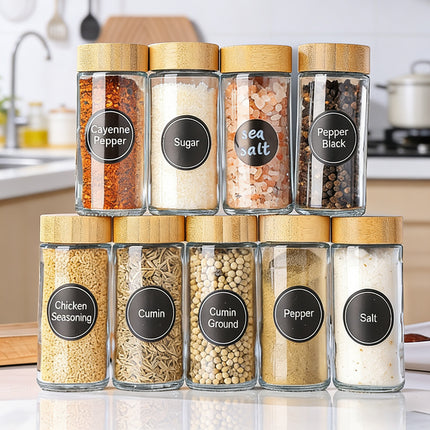 12PCS Glass Spice Jars with Lids and Labels 120ml for Kitchen Pantry Storage Use