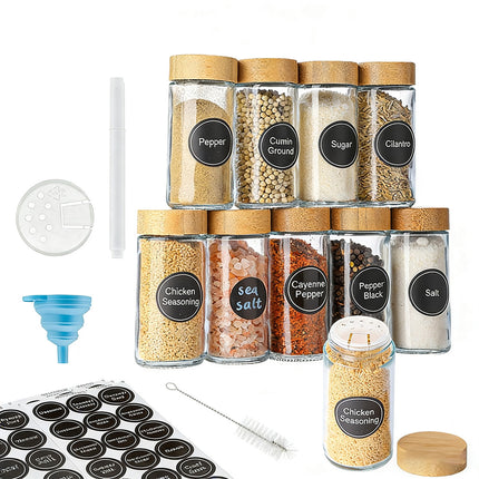 12PCS Glass Spice Jars with Lids and Labels 120ml for Kitchen Pantry Storage Use