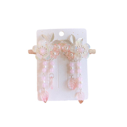 2Pcs Hanfu Flower Hair Clip Pearl Tassel Butterfly Hairpin Female/Children Party - Aimall