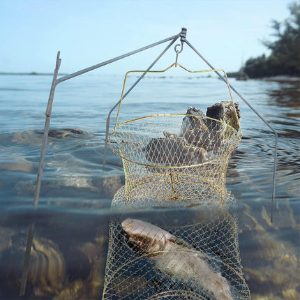 Folding Fish Trap Mesh Cage Portable Fishing Net Guard Pocket for Catching Fish
