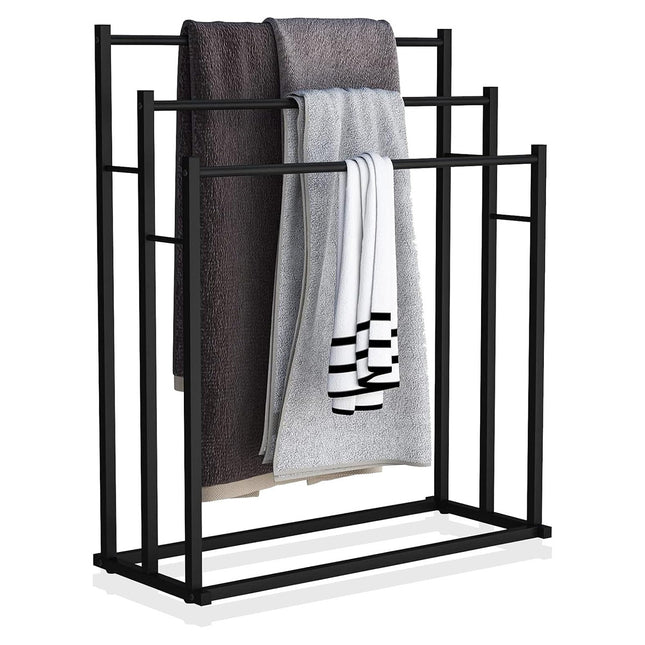 3 Bar Metal Floor-Standing Towel Rack 80x32.5x90cm Durable for Bathroom Bedroom