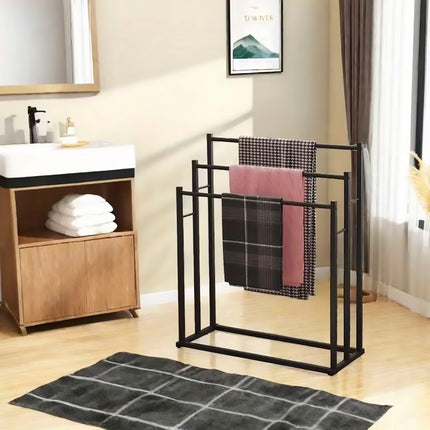 3 Bar Metal Floor-Standing Towel Rack 80x32.5x90cm Durable for Bathroom Bedroom