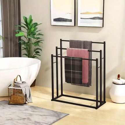 3 Bar Metal Floor-Standing Towel Rack 80x32.5x90cm Durable for Bathroom Bedroom