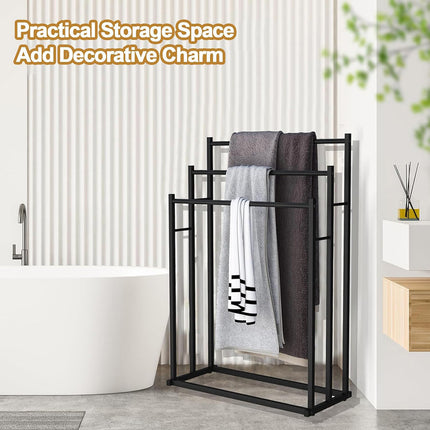3 Bar Metal Floor-Standing Towel Rack 80x32.5x90cm Durable for Bathroom Bedroom
