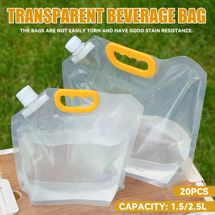 20PCS Portable Clear Water Storage Bags 1.5L 2.5L with Cap for Camping Picnic