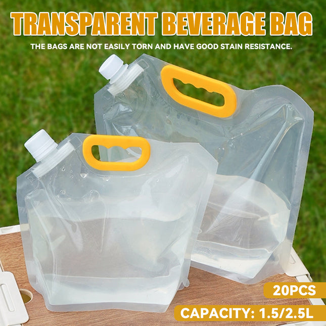 20PCS Portable Clear Water Storage Bags 1.5L 2.5L with Cap for Camping Picnic