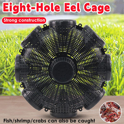 Eight Hole Eel Cage Ground Fish Trap Lobster Fishing Net Foldable Crab Catcher