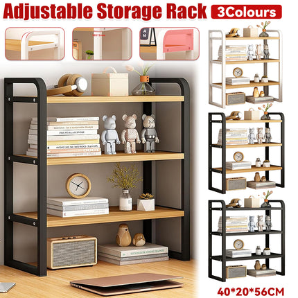 3-Tier Adjustable Desktop Storage Rack Space Saving Sturdy for Office Home Use