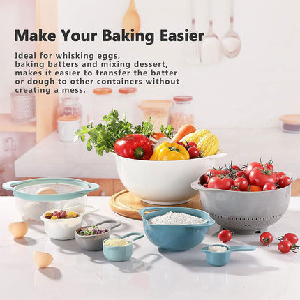 8pcs Plastic Basin Set Drain Basket Washing Mixing Bowl Set Kitchen Baking Tools
