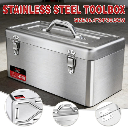 Portable Stainless Steel Toolbox Storage Organizer Durable Hand Carry Tool Case