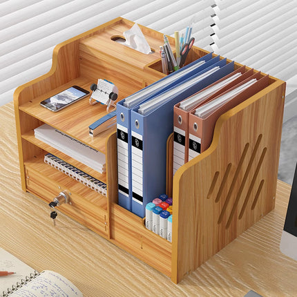Desk Organiser Multilayer Storage Box with Tissue Holder and Pen Slots