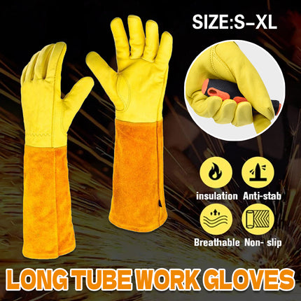 Long Cuff Cowhide Garden Gloves Protective Work Gloves for Gardening Pruning