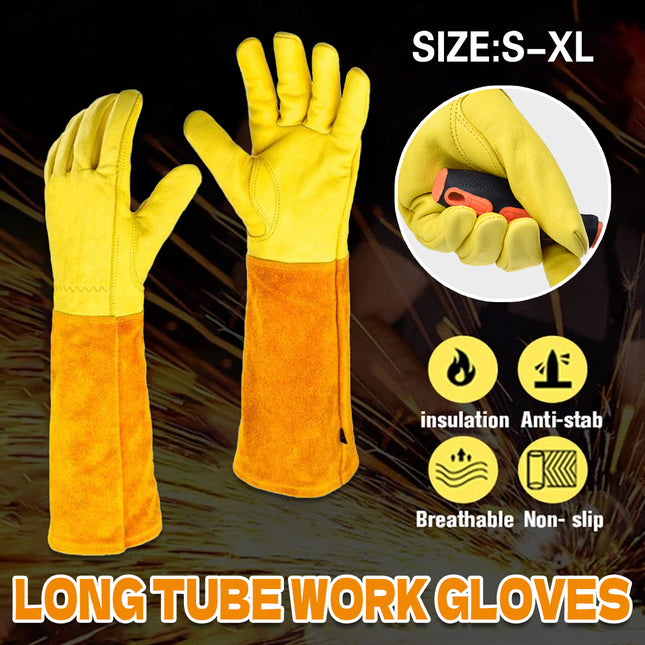Long Cuff Cowhide Garden Gloves Heavy Duty Work Gloves Gardening Pruning
