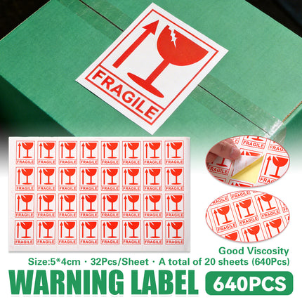 640PCS Fragile Sticker Labels Self Adhesive Logistics Shipping Carton Box Use