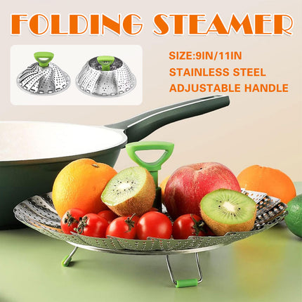 Folding Stainless Steel Steamer Basket Expandable Safe Durable Easy To Use